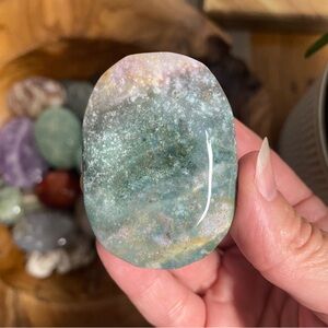Rustic ocean Jasper polished crystal palm Stone